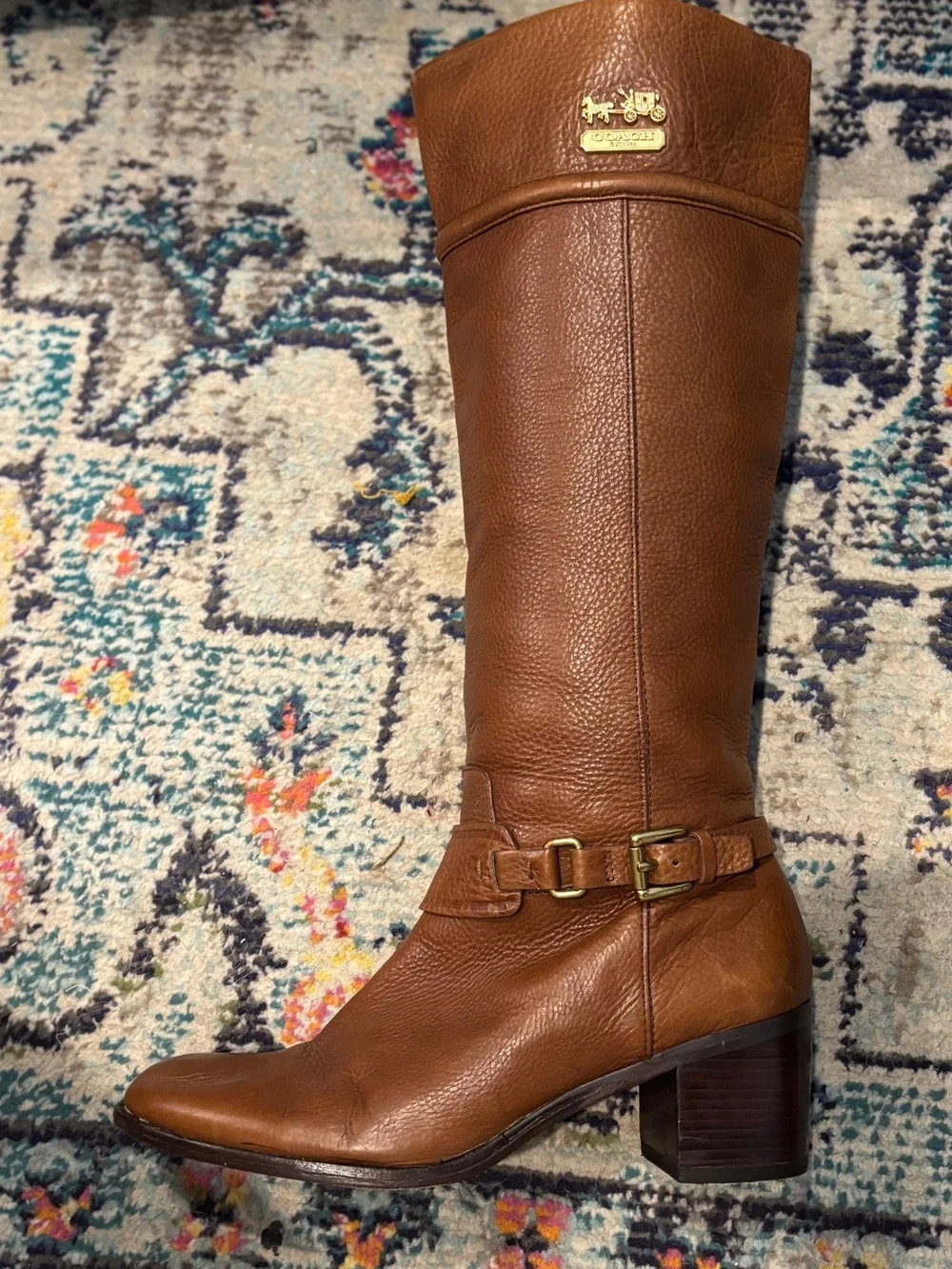 Coach Sapphire Chestnut Brown Leather Knee Boots with Gold Hardware. Size 9B